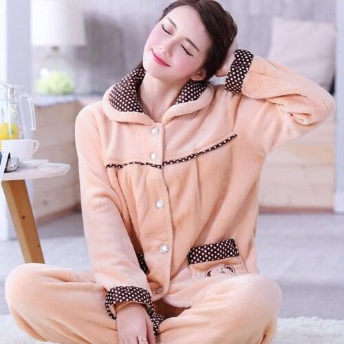 Winter Pajamas Set For Women Sleepwear Warm Flannel Long Sleeves Pink Pijama Nightgown Long Pant Sleepwear Homewear