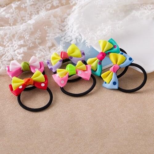 10PCS New Girls Hair Accessories Girl Headwear Baby Elastic Hair Bands Kids Headdress Children Sweet Solid Print Bow Hair Ropes