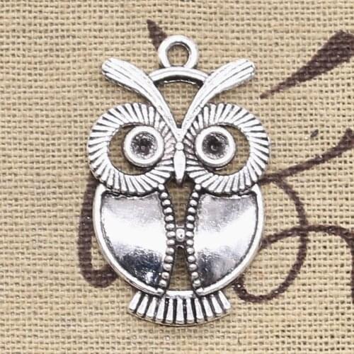 12pcs Charms Big Eyes Owl 34x21mm Antique Silver Color Plated Pendants Making DIY Handmade Tibetan Silver Color Jewelry