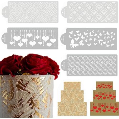 2021 Plastic Cake Stencil Wedding Cake Decoration Sugar Sieve Diy Making Cake Baking Tool Coffee Templates Bakery Tools Art Mold