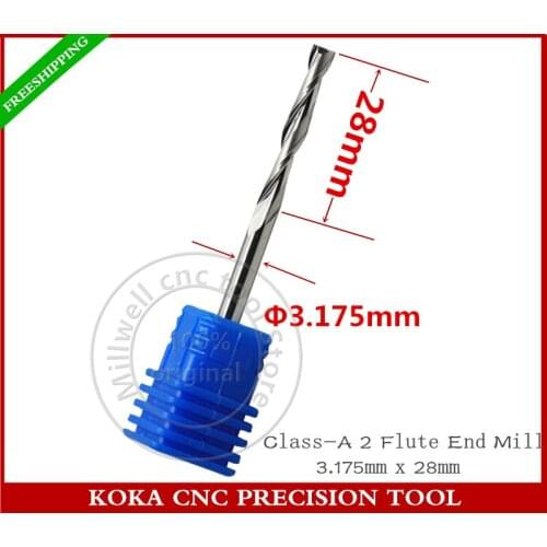 3.175mm*28mm,Freeshipping,CNC machine insert router bit,solid carbide milling,Class-A 2 flute end mill,PVC,MDF,Hard wood,Acrylic