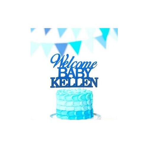 Acrylic Welcome Baby Reveal Baby Gender Custom Name Gold Bless Christening Cake Toppers Happy Birthday wedding party decorations
