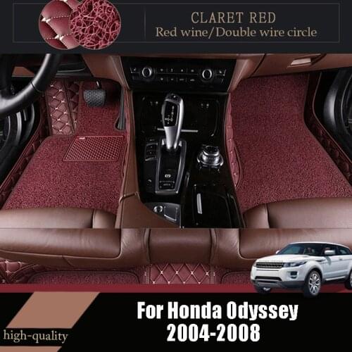 Car Floor Mats Carpets For Honda Odyssey 2008 2007 2006 2005 2004 7 Seater Luxury Double Layer Wire Loop Leather Protect Styling