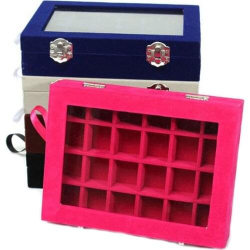 Velvet 24Grids Rings Earrings Jewelry Box Storage Necklaces Holder Case Organizer Beads Jewelry Storage Box 20*15*4.5cm
