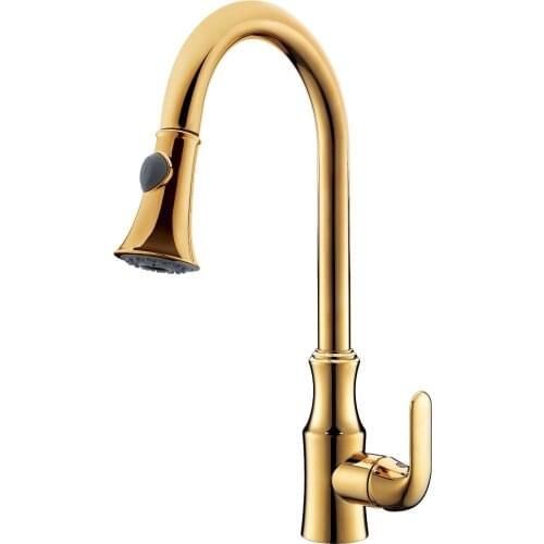 Free ship ti-gold clour One Hole deck mounted Single Handle Pull-down Kitchen Faucet mixer tap 2016 new