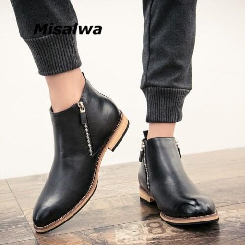 Spring Autumn Italian Men Boots Misalwa Large Size Casual British Boots Artificial Leather Men Ankle Zip Chelsea Boots Party