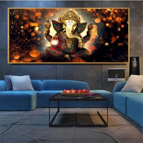 Buddha Lord Ganesha Print Religion Wall Art Canvas Painting Vinayaka Ganapati Golden Elephant for Living Room Home Decor Cuadros