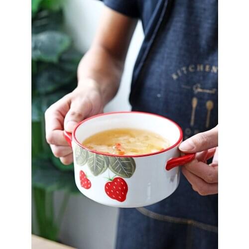 Strawberries double ears ceramic household salad soup rice breakfast stew bowl dinner fruit dessert baking tableware children