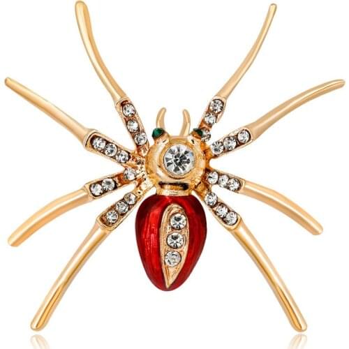 HOSENG New Red and Black Spider Brooch Crystal Rhinestone Man Vintage Insect Gift Brooch HS_4543