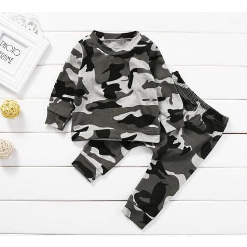 0-24M Baby Clothes Infant Baby Boy Girls Camouflage T-shirt Sweatshirt Tops Long Pants Army Green Casual Clothing Set