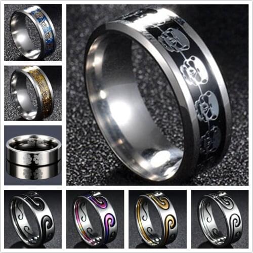 316L Stainless Steel Rings For Men Women Gold/Silvery/Black/Blue Color Shiny Engagement Wedding Ring Skull Jewelry