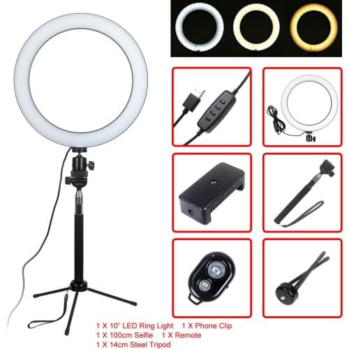 10 inch 26cm Selfie Ring Light with Tripod Stand Selfie Stick for Live Stream Led Desktop Ring Light for YouTube Tik Tok