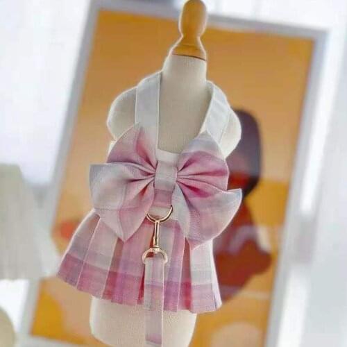 Pink Dog Accessories Cat Dress Harness Sleeveless Vest Sling Dress Big Bowknot Harness and Leash Set Pet Skirt Harnesses For Pug