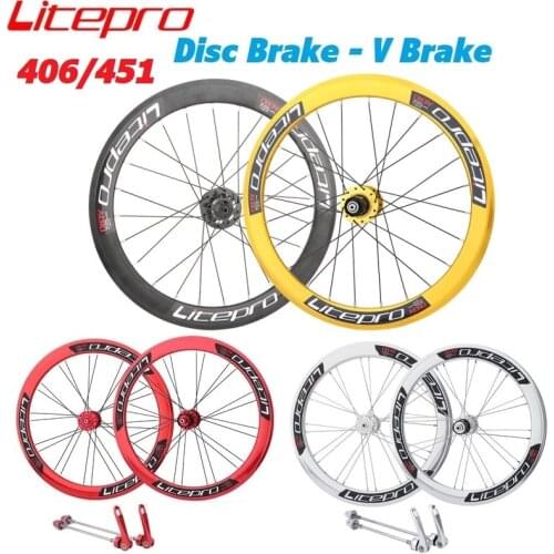 Litepro S42 Folding Bike Wheel Set 406 451 Disc Brake V Brake Bearing Hub 100mm 135mm Double Wall Rim 8-9-10-11 Speed Wheel Set