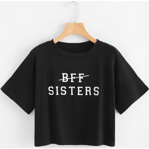 BFF SISTERS crop tops black white modern Simple style summer cotton girl short tees camisetas tumblr sexy style t shirt goth top