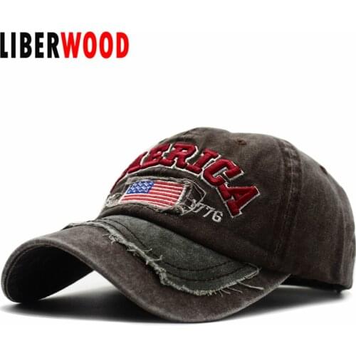 LIBERWOOD Men Women Cotton Washed Distressed baseball cap embroidery AMERICA EST 1776 casual cap casquette dad hat hip hop cap