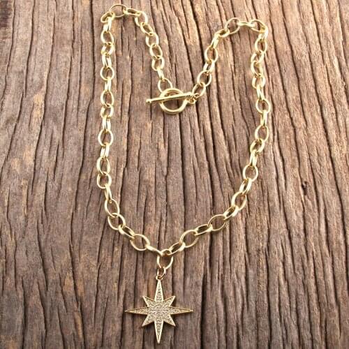 MD Fashion Bohemian Jewelry Links Chain Micro Zircon Pave Pendant Boho Necklace Gift