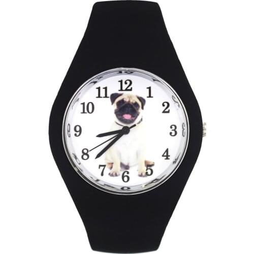Pug Pet Dog Puppy Animal Pattern Fashion Women Men Sport Silicone Strap Analog Quartz Wrist Watch