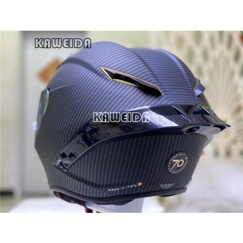 Full Face Motorcycle Helmet 70th Anniversary Black Gold Fiber Glass Motorcycle Racing Helmet with Big Tail Spoiler