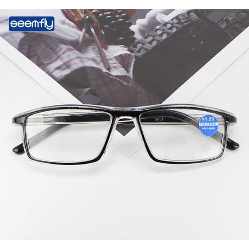 Seemfly Simple Fashion Full Frame Reading Glasses Vintage Square Sping Leg Presbyopia Eyeglasses For Women Men Diopters 1.0 4.0