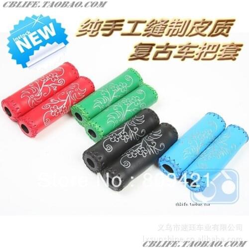 Whole Sale 200pairs/lot Fixed Gear Mountain Bike Artificial Leather leather colorful sponge grips Leather bike handle bar Grips