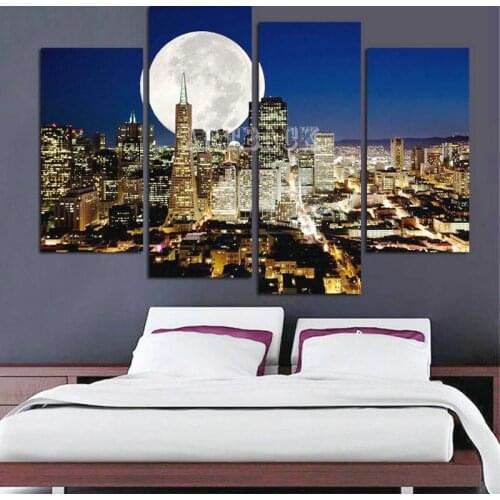 Sale 5d diy diamond painting city night view moon full square 3d diamond embroidery rhinestone mosaic decorative painting 4pcs
