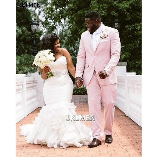 Luxury Plus Size Mermaid Wedding Dresses African 2021 Sweep Train Beads Crystal Sash Sweetheart Organza Ruffled Bridal Gowns