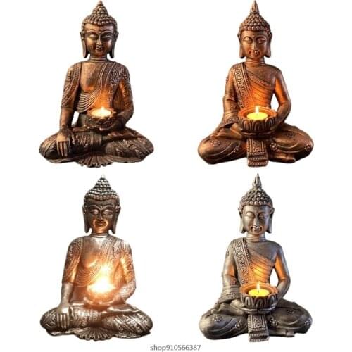 Resin Statue Figurine with Tea Light Candle Holder Candlestick Antique Meditating Sitting Sculpture Decoration j21 21 wholesales
