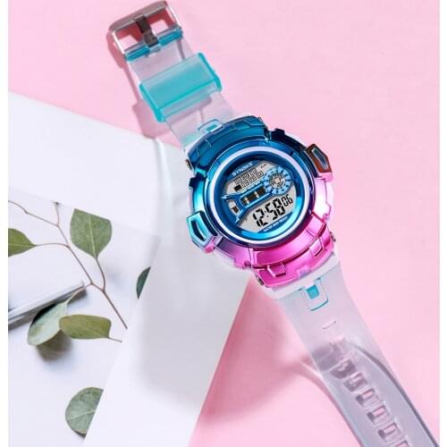 SYNOKE Blue Digital Watch For Women Men Multifunction 3M Waterproof Clock Gradient Unisex Led Alarm Fashion Sport WristWatches