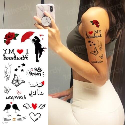 Temporary finger tattoos wrist couple love tattoo small kiss words tattoo rose cat black birds tatoo sticker body art decal girl