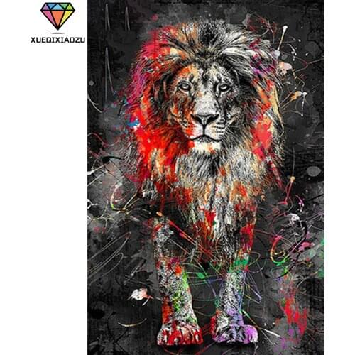 XUEQIXIAOZU Full Round Lion abstract portrait Diamond painting diamond embroidery 5D DIY Diamond setting Mosaic painting gifts