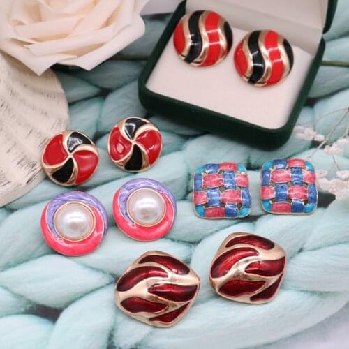 Colourful Earrings Imitation Pearl Creative Enamel Alloy Fashion New Sweet Filigree Texture Brincos Jewelry
