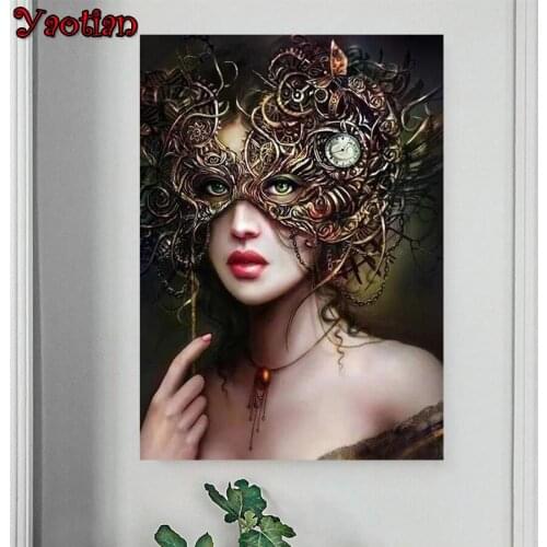 Woman mask embroidery DIY handmade needlework 5d diy diamond painting full square drill mosaic picture of rhinestone Diamond Art