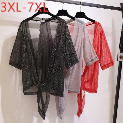 New 2021 ladies summer plus size tops for women large blouse loose casual black red gray lace thin shirt 3XL 4XL 5XL 6XL 7XL