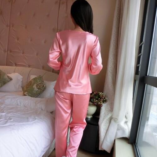 2pcs Sets Shirt+Pants Silk Womens Robe Shirt Pajamas Sleep Sleepwear Bathrobe Female Home Wear Bath Gown Nightgown Sleepshirts