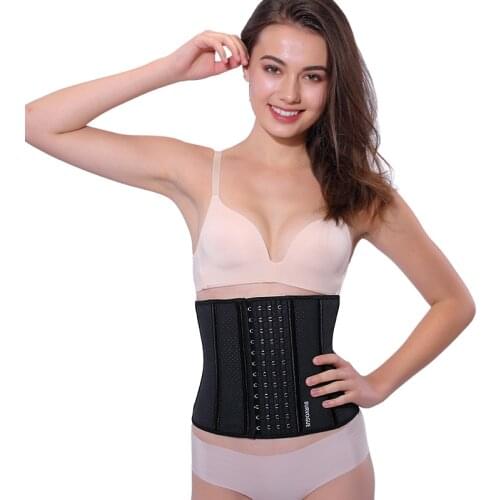 Burvogue Plus Size Breathable Latex Waist Training Corsets 9 Spiral Steel Bone Slimming Underbust Corset Tummy Control Corsets