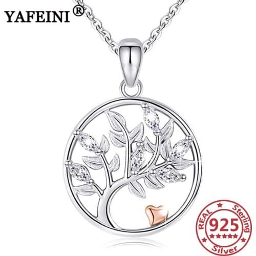 YAFEINI 925 Sterling Silver Life of Tree Pendant Necklaces 925 Chain Hollow Cubic Zircon Woman Graduation Gift Mothers Day Gift