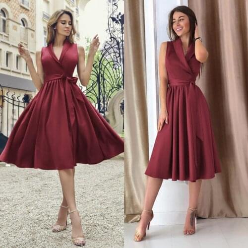 Summer Dress 2020 Women Holiday Sexy V-neck Sleeveless Bow Lady Beach Party Casual Loose Dresses Clothes Plus Size Vestido Mujer