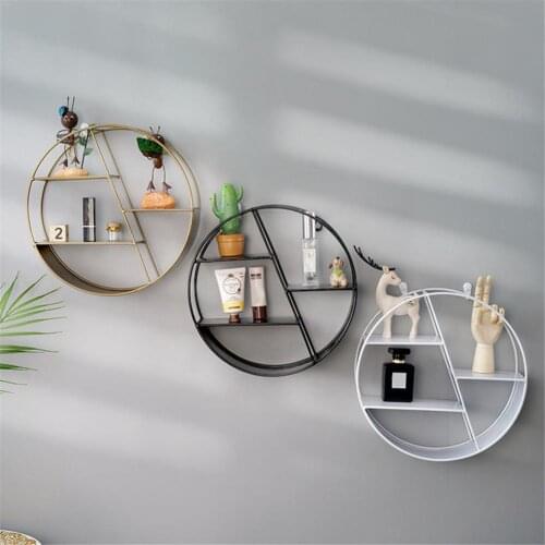 1 Pcs Iron Art Wall Mounted Shelf Minimalist Wrought Iron Round Wall Shelf Living Room Bedroom Wall Decoration Rack