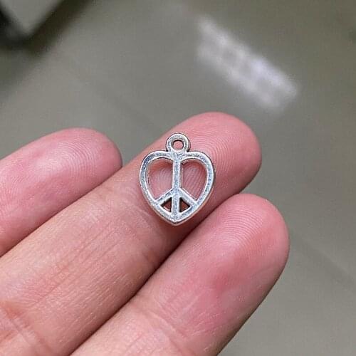 10pcs 14x11mm Antique Silver Color Peace Sign Charms Heart Peace Charms Pendants Making DIY Handmade Jewelry Accessories