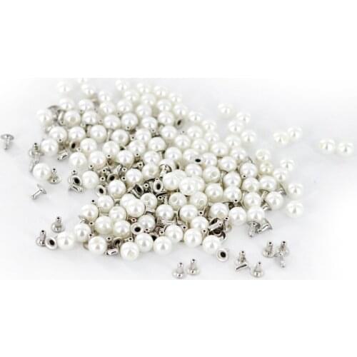 100pcs Imitation Pearl Rivets Studs Button for DIY Leather Bag Shoes Clothes Decoration White 6mm
