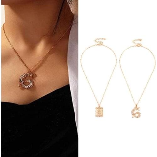 2 Pcs/Set New Flower Carve Necklace Auspicious Dragon Pendant Chain For Women Men Metal Plate Wealth Auspiciousness Jewelry