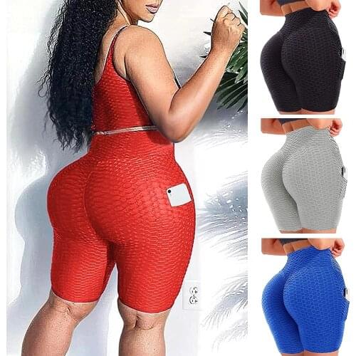 2021 Summer Leggings Women Textured Pockets Scrunch Shorts Woman High Waist Push Up Fitness Workout Biker Running Mujer Leggins