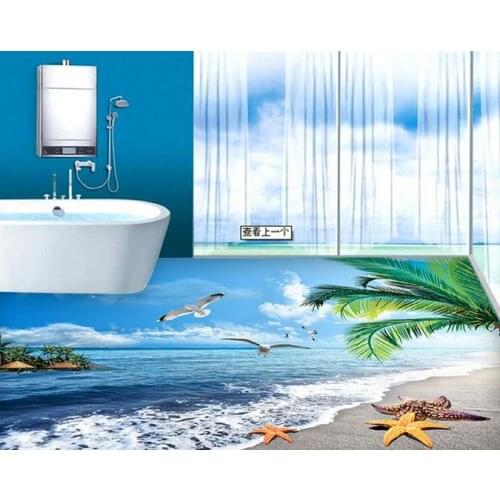 3d wallpaper pvc 3d flooring Seascape Beach 3D floor painting waterproof wall murals 3d floor painting wallpaper