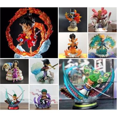 Anime One Piece Zoro Ace Luffy Sabo Marco Hancock Q Version Manga Statue Action Figure Collectible Model Scene Boxed Doll Toys
