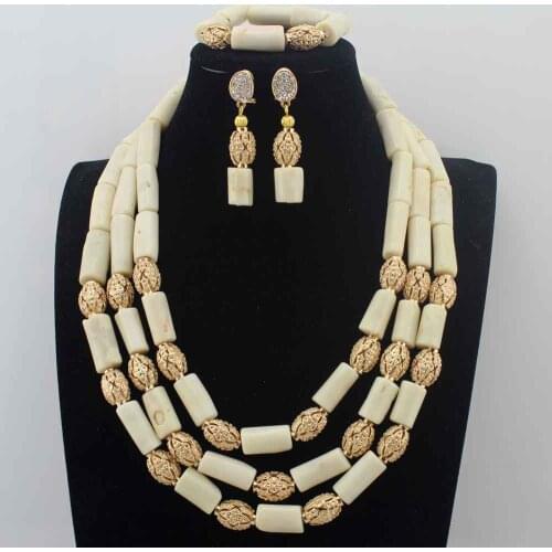 White Coral African Beads Jewelry Set Nigerian Wedding beads jewelry Set Indian Costume Bridal beaded necklace sets W13923