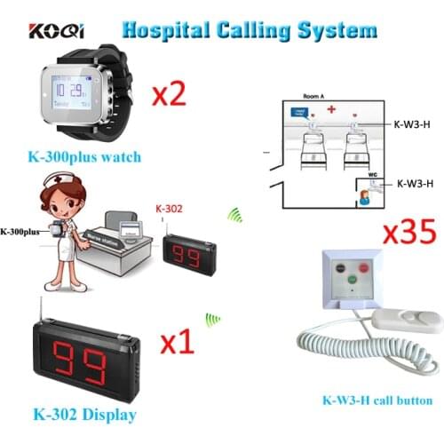 Wireless Hospital Nurse Calling System Mini Calling Panel+Push Buzzer Service For Patient( 1 display 2 watch 35 button)