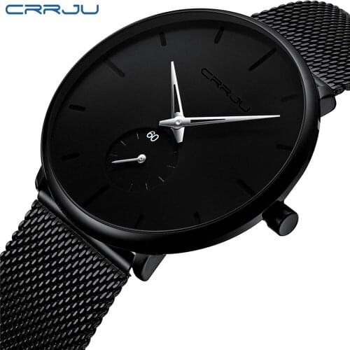 New CRRJU Men Watch Business Stainless Steel Mesh Male Wristwatch Casual Sport Waterproof Men Clock Men Gift Relogio Masculino