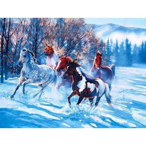 DIY Digital Painting By Numbers Package Snow horses oil painting mural Kits Coloring Wall Art Picture Gift frameless