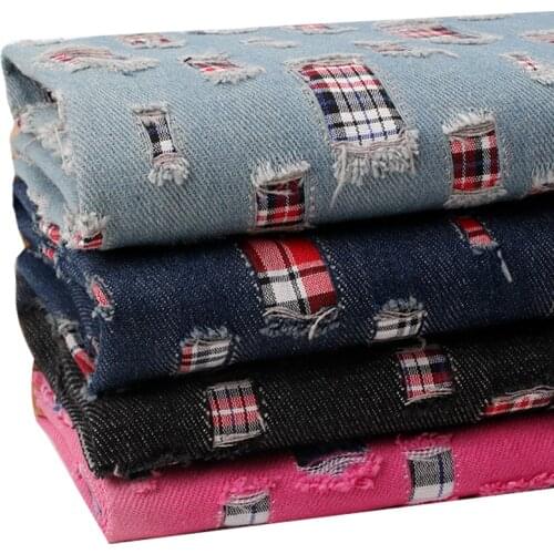 Jeans Fabric With Broken Holes For Sewing Pants Jackets Blazer Denim Fabrics Per Meters Diy Textiles Garment Materials Telas